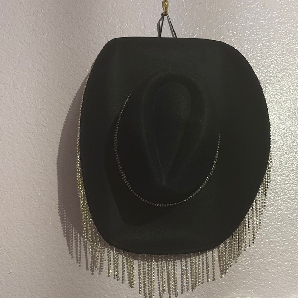 Black Cowboy Hat with Gold Fringe